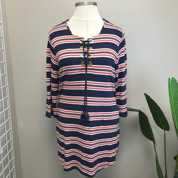 La Blanca Sailor Striped Rope Tie French Terry Nautical Cover Up - Size Large - Picture 3 of 5